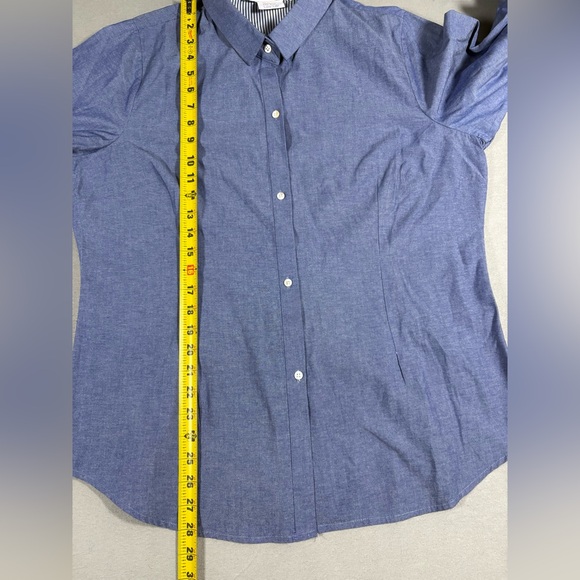 Gretchen Scott Cotton Blend Ruffle Sleeve Chambray Button Up Blouse - Picture 5 of 8